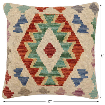 handmade Traditional Pillow Beige Rust Hand-Woven SQUARE 100% WOOL  Hand woven turkish pillow  2 x 2